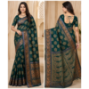 Women's Emerald Green Soft Silk Saree with Rich Gold Zari Floral Weaving | Festive & Wedding Wear