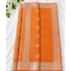 Premium Orange Banarasi Silk Saree with Silver Zari Woven Design