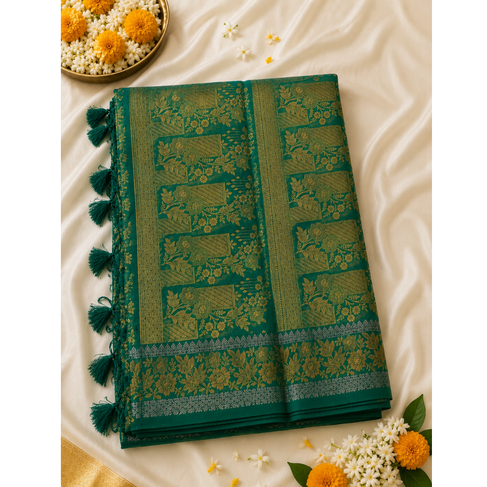 Untitled design (27) Premium Banarasi Soft Silk Saree with Rich Zari Weaving & Tassels