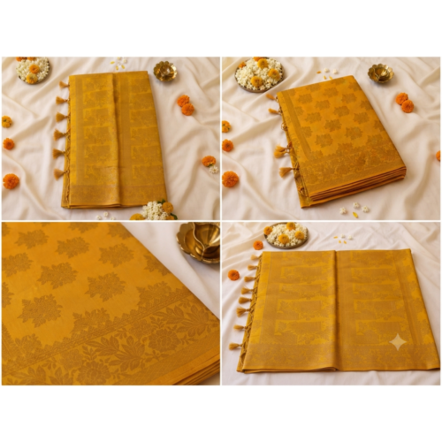Premium Banarasi Soft Silk Saree with Rich Self Zari Weaving &Mustard Yellow