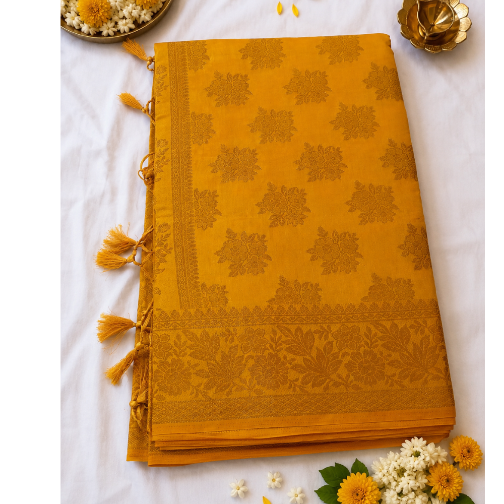 Untitled design (31) Premium Banarasi Soft Silk Saree with Rich Self Zari Weaving &Mustard Yellow