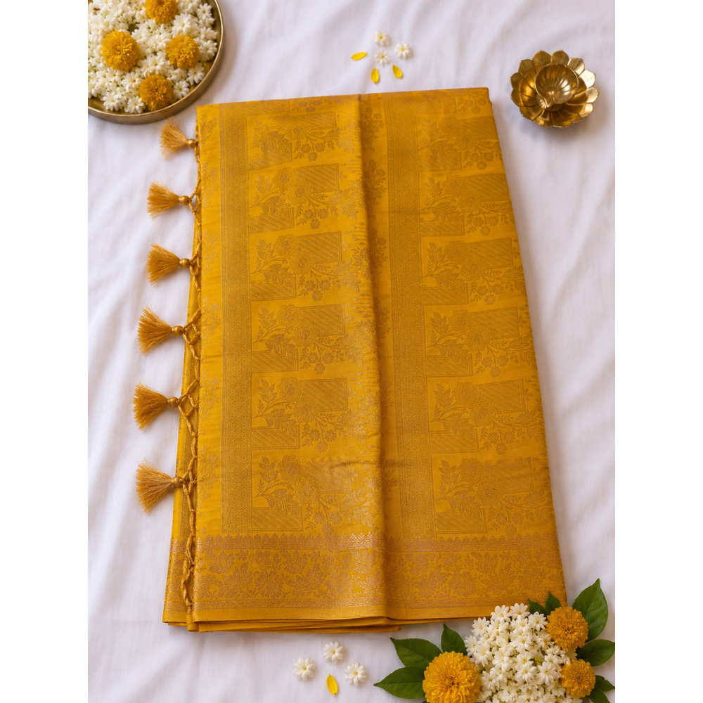 Untitled design (32) Premium Banarasi Soft Silk Saree with Rich Self Zari Weaving &Mustard Yellow