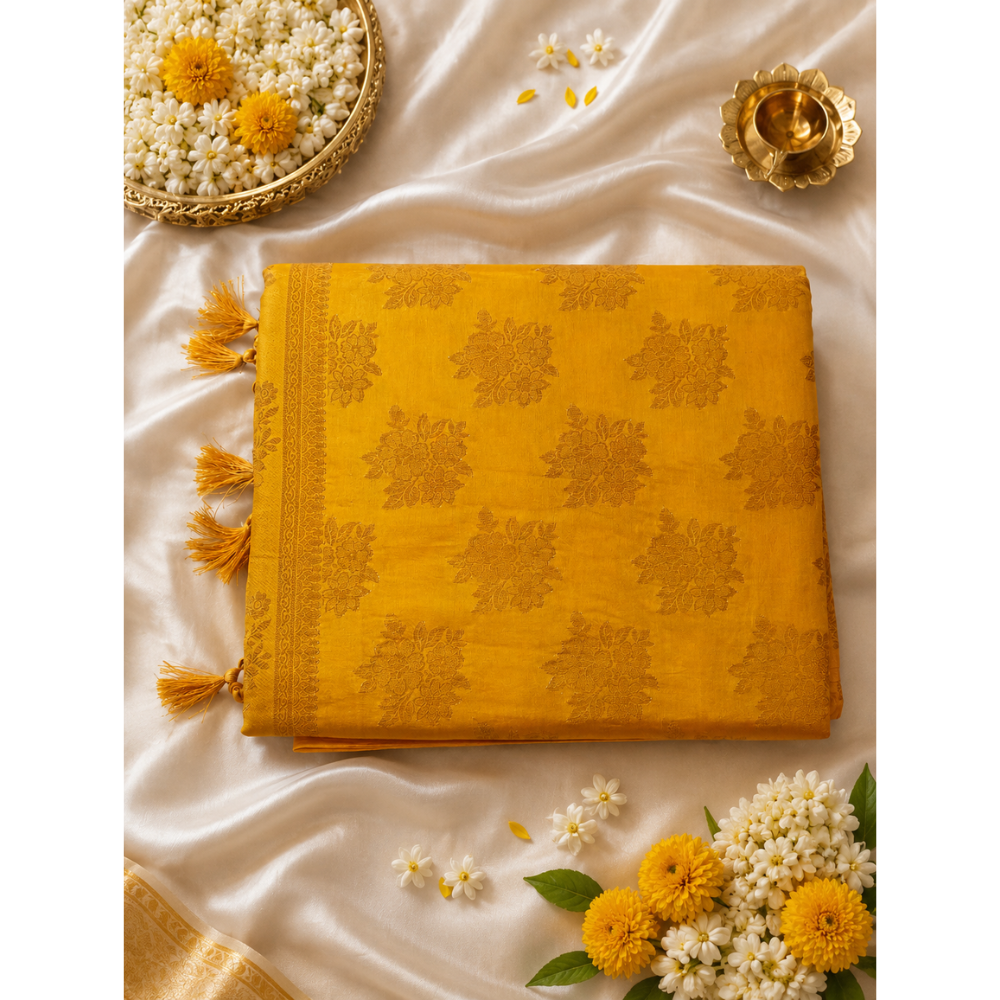 Untitled design (34) Premium Banarasi Soft Silk Saree with Rich Self Zari Weaving &Mustard Yellow