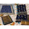 Premium Navy Blue Floral Banarasi Silk Saree with Elegant Tassels