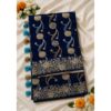 Premium Navy Blue Floral Banarasi Silk Saree with Elegant Tassels