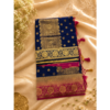 Premium Navy Blue Banarasi Silk Saree with Rich Gold Zari Floral Weaving & Contrast Pink Border