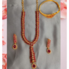 Traditional Gold-Plated Ruby Stone Necklace Set with Matching Earrings & Bracelet