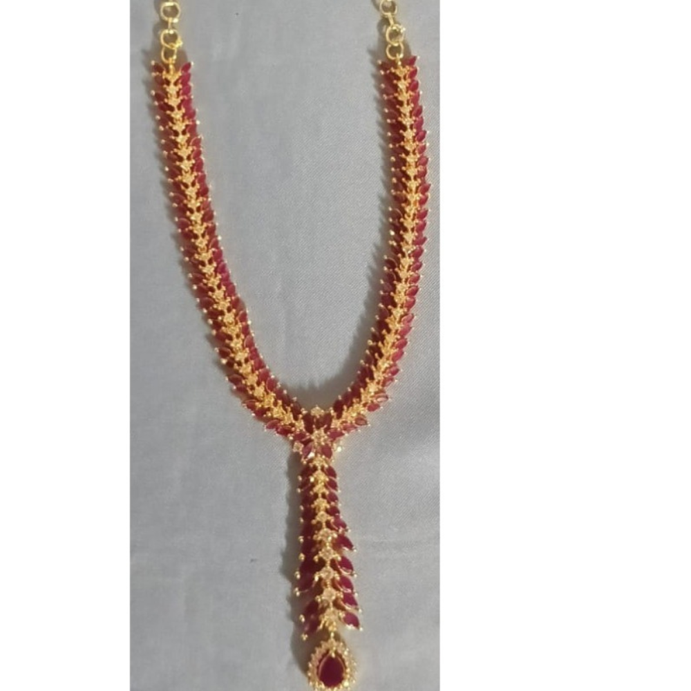 Traditional Gold-Plated Ruby Stone Necklace Set with Matching Earrings & Bracelet