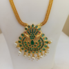 Untitled design (82) Traditional Gold-Plated Peacock Pendant Necklace with Green Stones & Pearl Drops