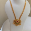 Traditional Gold-Plated Temple Necklace with Ruby & Emerald Green Stone Pendant