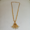 Traditional Gold-Plated Temple Pendant Necklace with Ruby, Green Stones & Pearl Drops