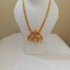 Traditional Gold-Plated Temple Necklace with Ruby, Green Stones & Pearl Drop Pendant