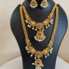 Untitled design (92) Traditional Gold-Plated Bridal Long Haram Necklace Set with Ruby, Green Stones & Pearl Drops