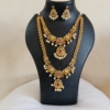 Untitled design (94) Traditional Gold-Plated Bridal Long Haram Necklace Set with Ruby, Green Stones & Pearl Drops