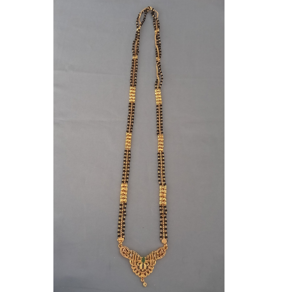 Traditional Gold-Plated Double Line Black Beads Mangalsutra with Designer Pendant