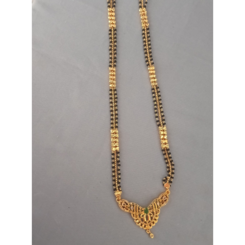 Traditional Gold-Plated Double Line Black Beads Mangalsutra with Designer Pendant