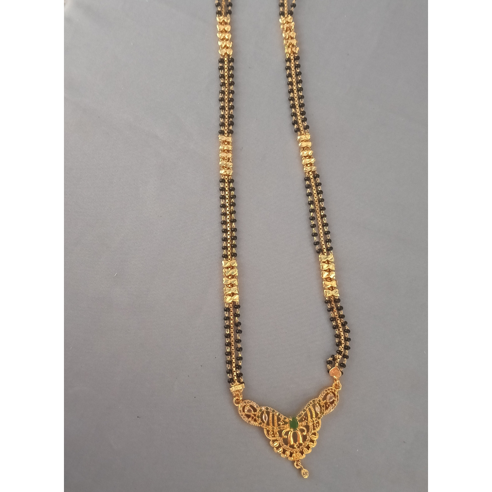 Traditional Gold-Plated Double Line Black Beads Mangalsutra with Designer Pendant