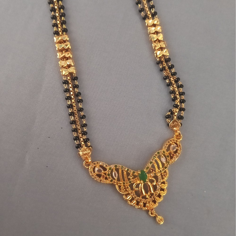 Traditional Gold-Plated Double Line Black Beads Mangalsutra with Designer Pendant