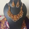 Traditional Gold-Plated Lakshmi Temple Jewellery Necklace Set with Peacock Design, Ruby & Green Stones