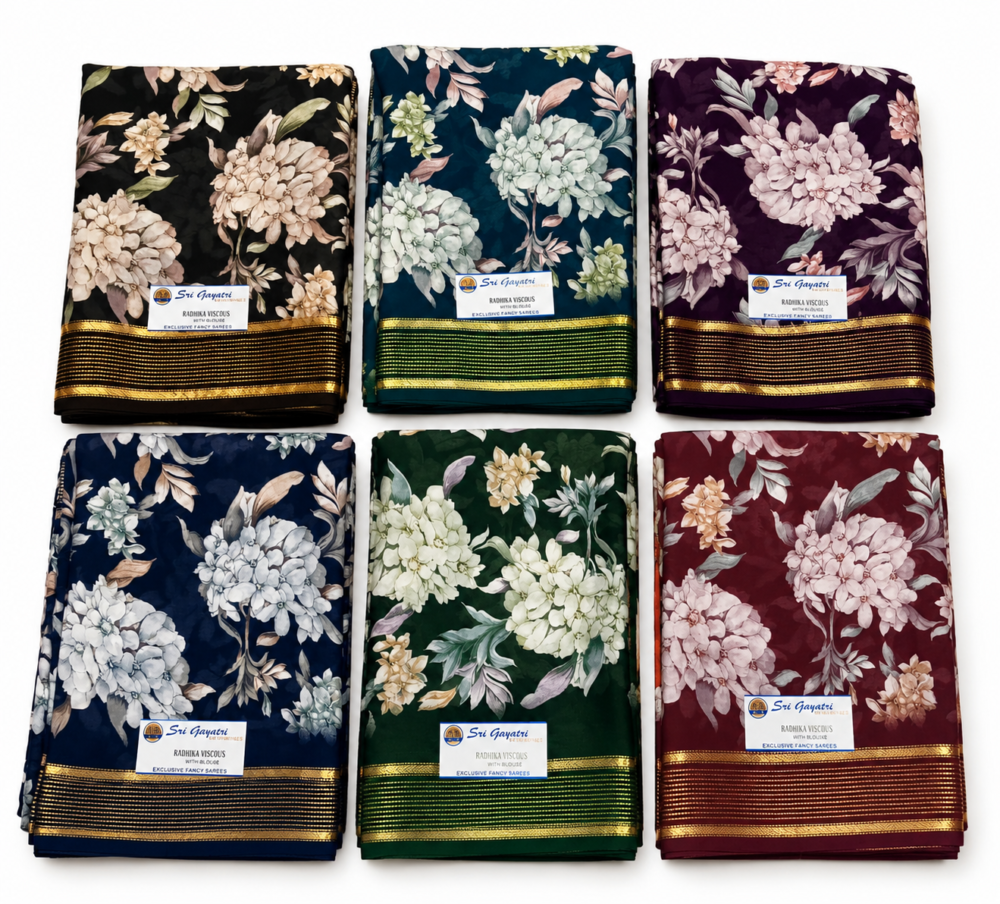 Radhika Viscose Floral Print Saree – With Blouse