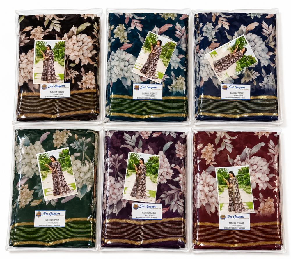 Radhika Viscose Floral Print Saree – With Blouse