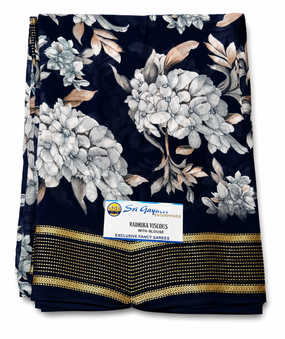 Radhika Viscose Floral Print Saree – With Blouse
