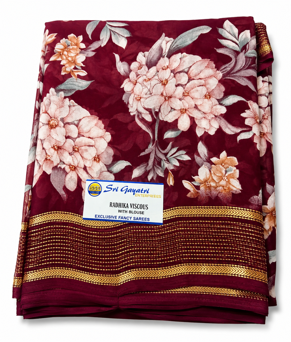 Radhika Viscose Floral Print Saree – With Blouse