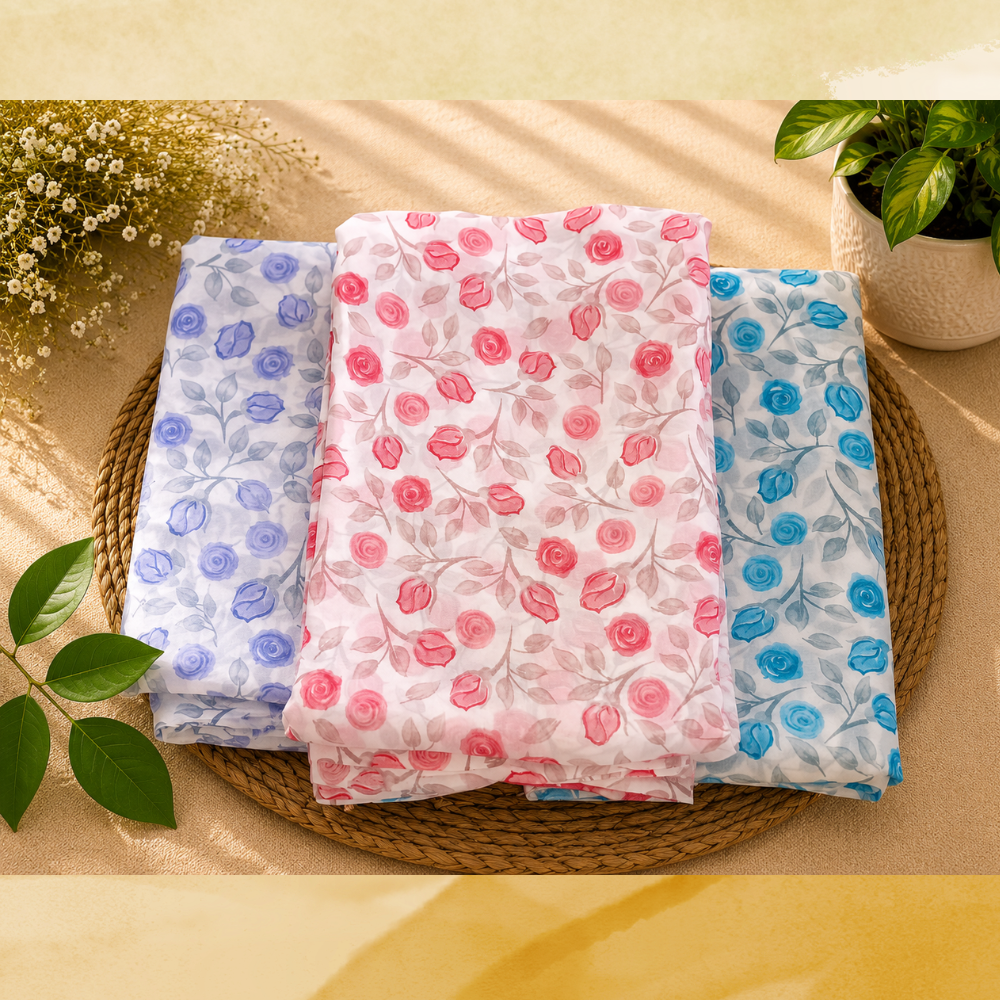 Floral Rose flowers soft  Georgette Saree
