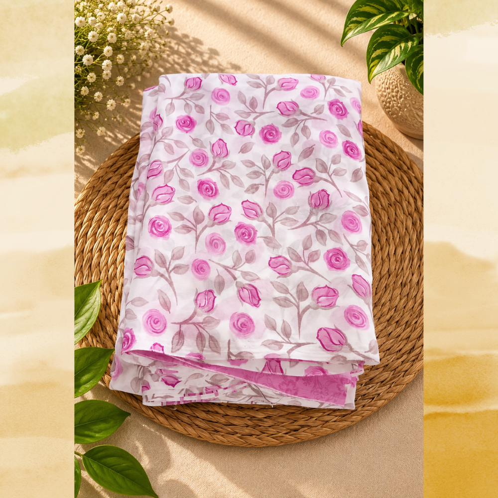 Floral Rose flowers soft Georgette Saree