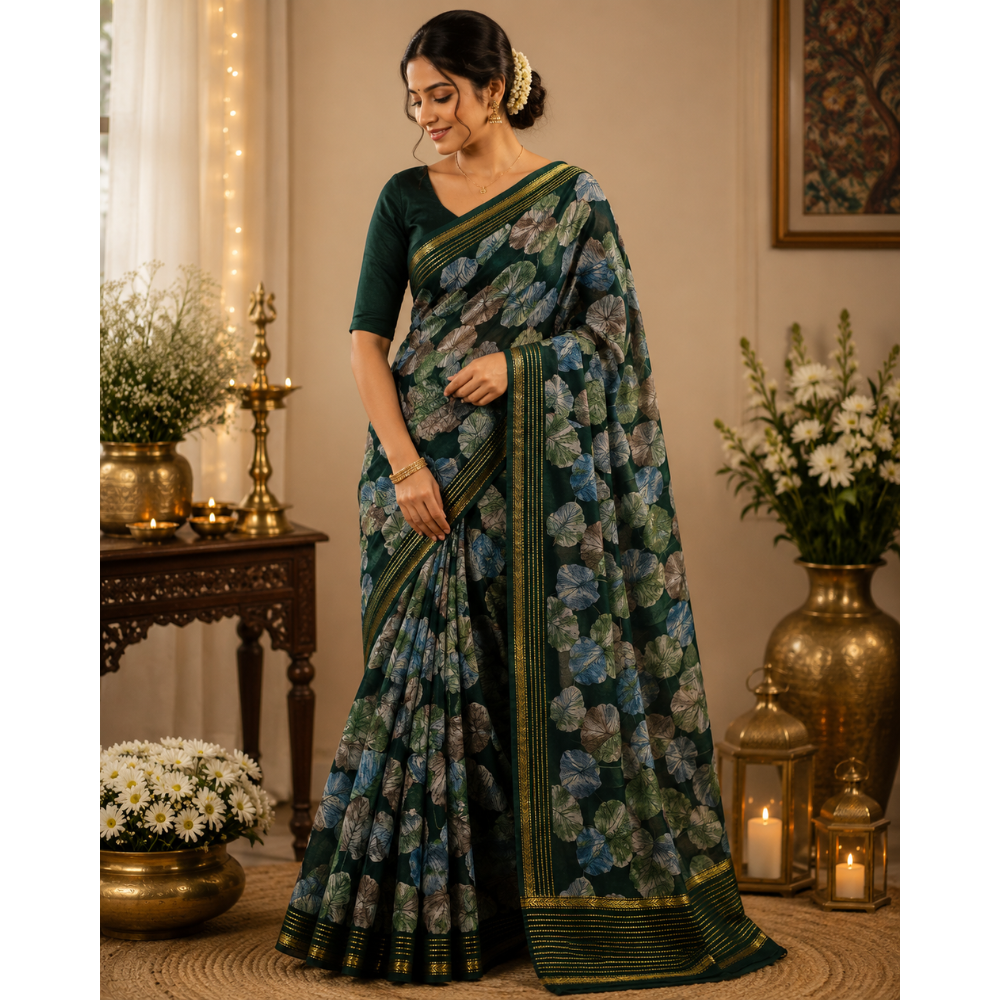 Untitled design - 2026-08-14T173505.407 🌿 Radhika Fancy Leaf Print Georgette fabric Saree Collection