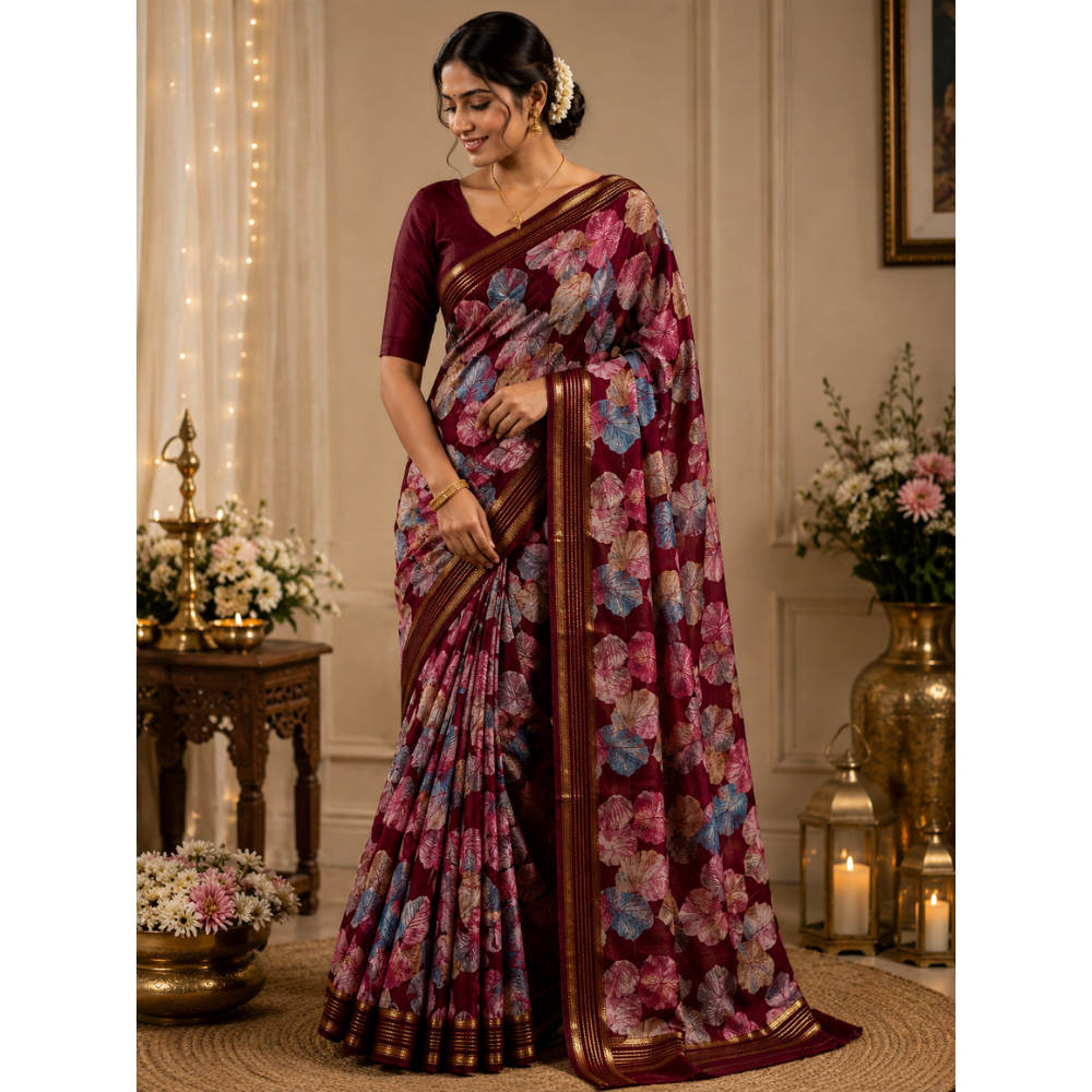 Untitled design - 2026-08-14T173528.174 🌿 Radhika Fancy Leaf Print Georgette fabric Saree Collection