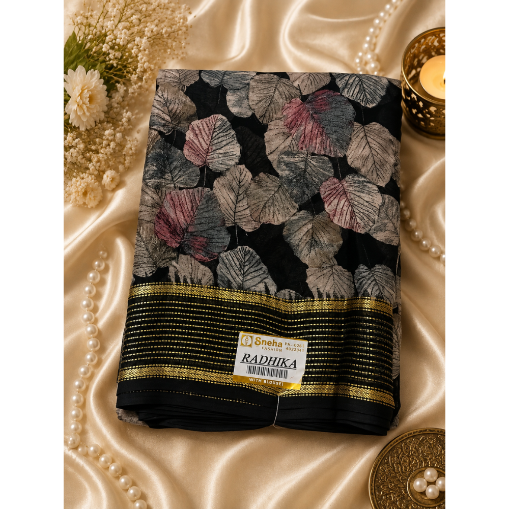 Untitled design - 2026-08-14T173603.571 🌿 Radhika Fancy Leaf Print Georgette fabric Saree Collection