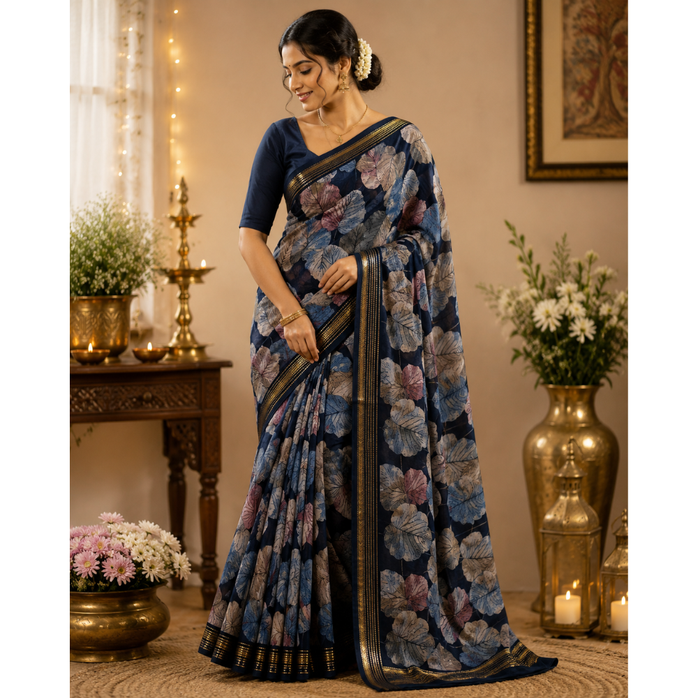 Untitled design - 2026-08-14T173617.360 🌿 Radhika Fancy Leaf Print Georgette fabric Saree Collection