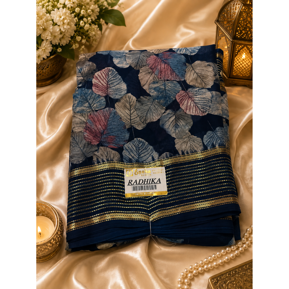 Untitled design - 2026-08-14T173649.083 🌿 Radhika Fancy Leaf Print Georgette fabric Saree Collection