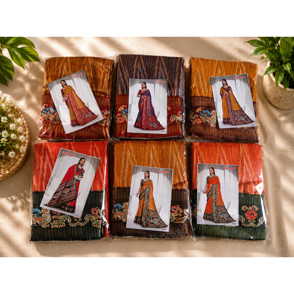 Elegant Gold Silk Sarees with Beautiful Designer Borders