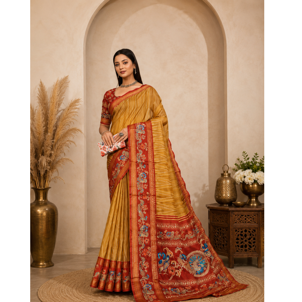 Elegant Gold Silk Sarees with Beautiful Designer Borders