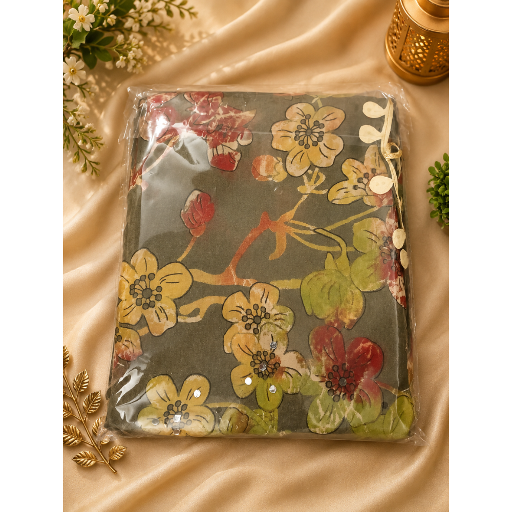 Mirror Magic Floral Printed Fancy Saree – 6 Colour Collection
