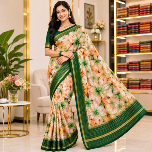 Untitled design - 2026-08-27T141919.531 Jasmine Floral Print Fancy Saree with Blouse Soft Fabric 8 Colour Variants
