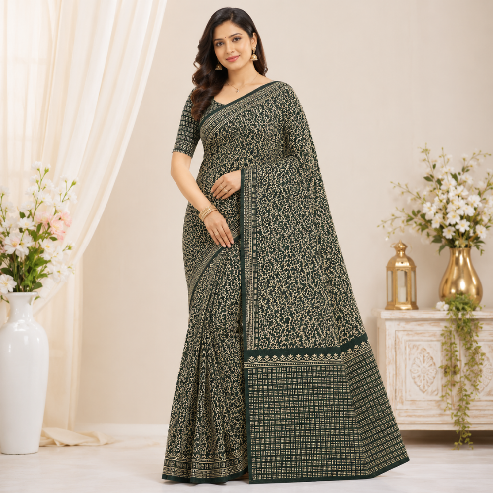 Floral Printed Georgette  Saree with Designer Border & Blouse Piece  5 Colour Variants