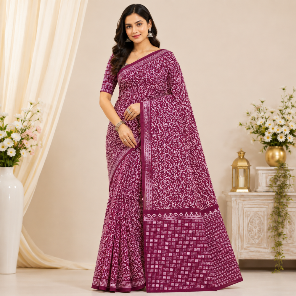 Floral Printed Georgette  Saree with Designer Border & Blouse Piece  5 Colour Variants