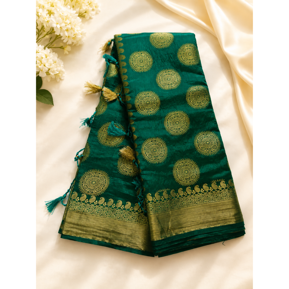 Untitled design (53) Bottle Green Banarasi Soft Silk Saree,