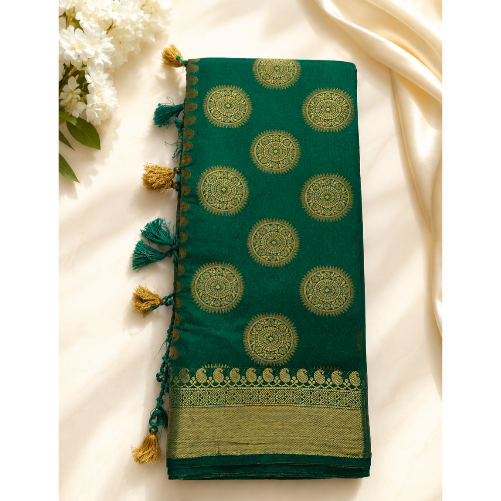 Untitled design (55) Bottle Green Banarasi Soft Silk Saree,
