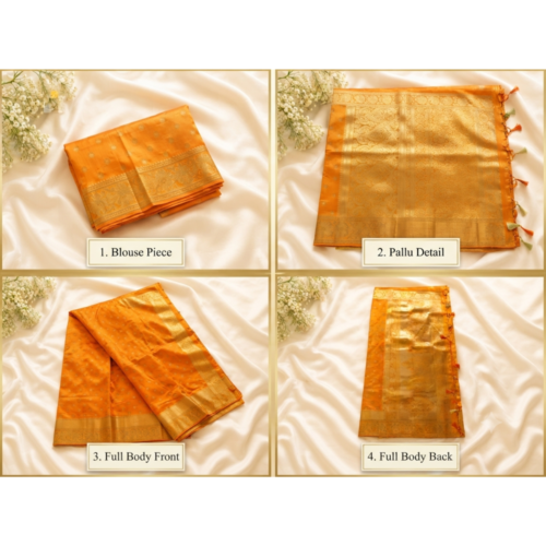 Orange Banarasi Soft Silk Saree