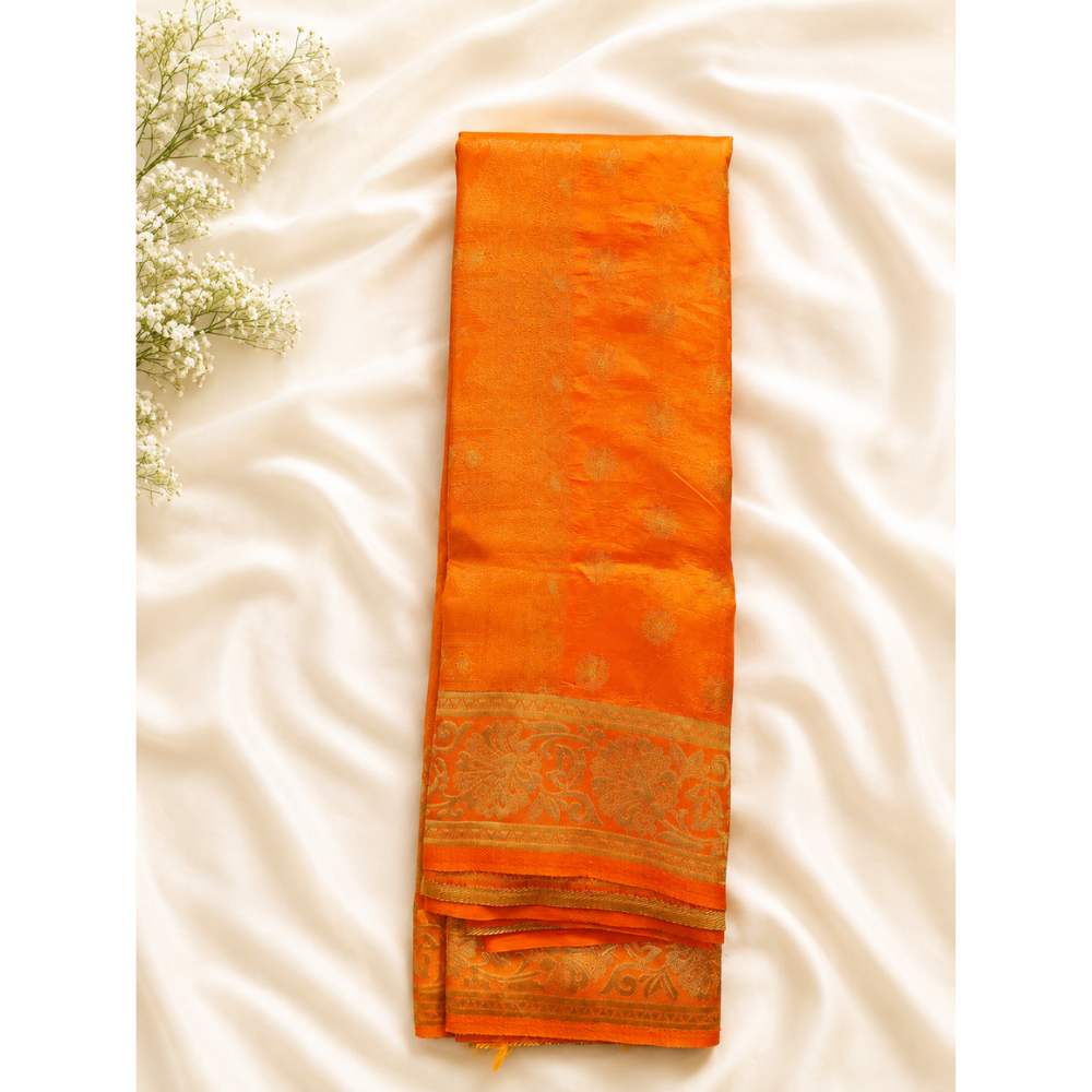 Orange Banarasi Soft Silk Saree