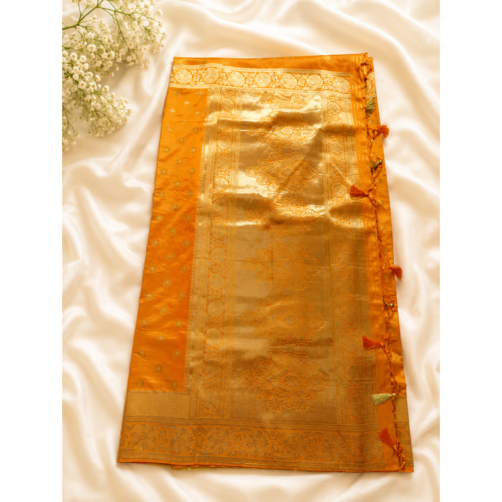 Orange Banarasi Soft Silk Saree