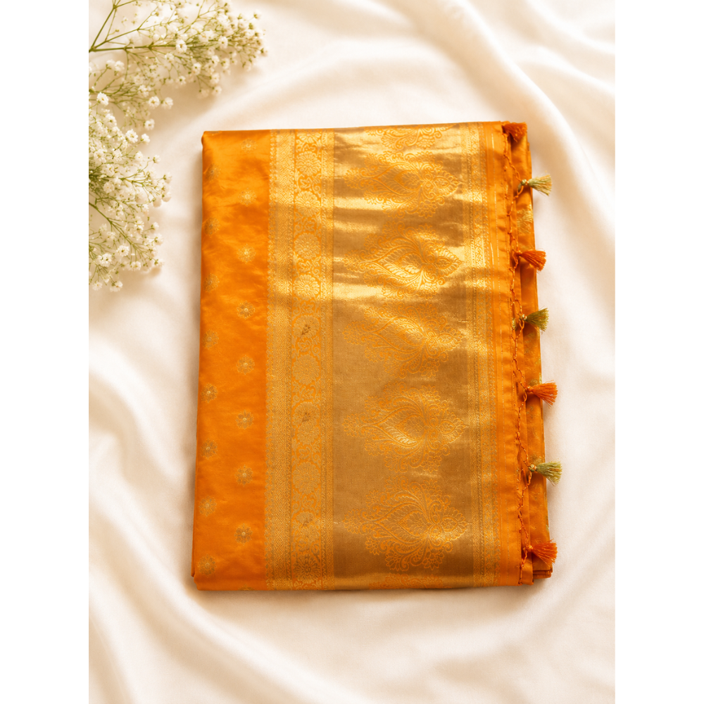 Orange Banarasi Soft Silk Saree