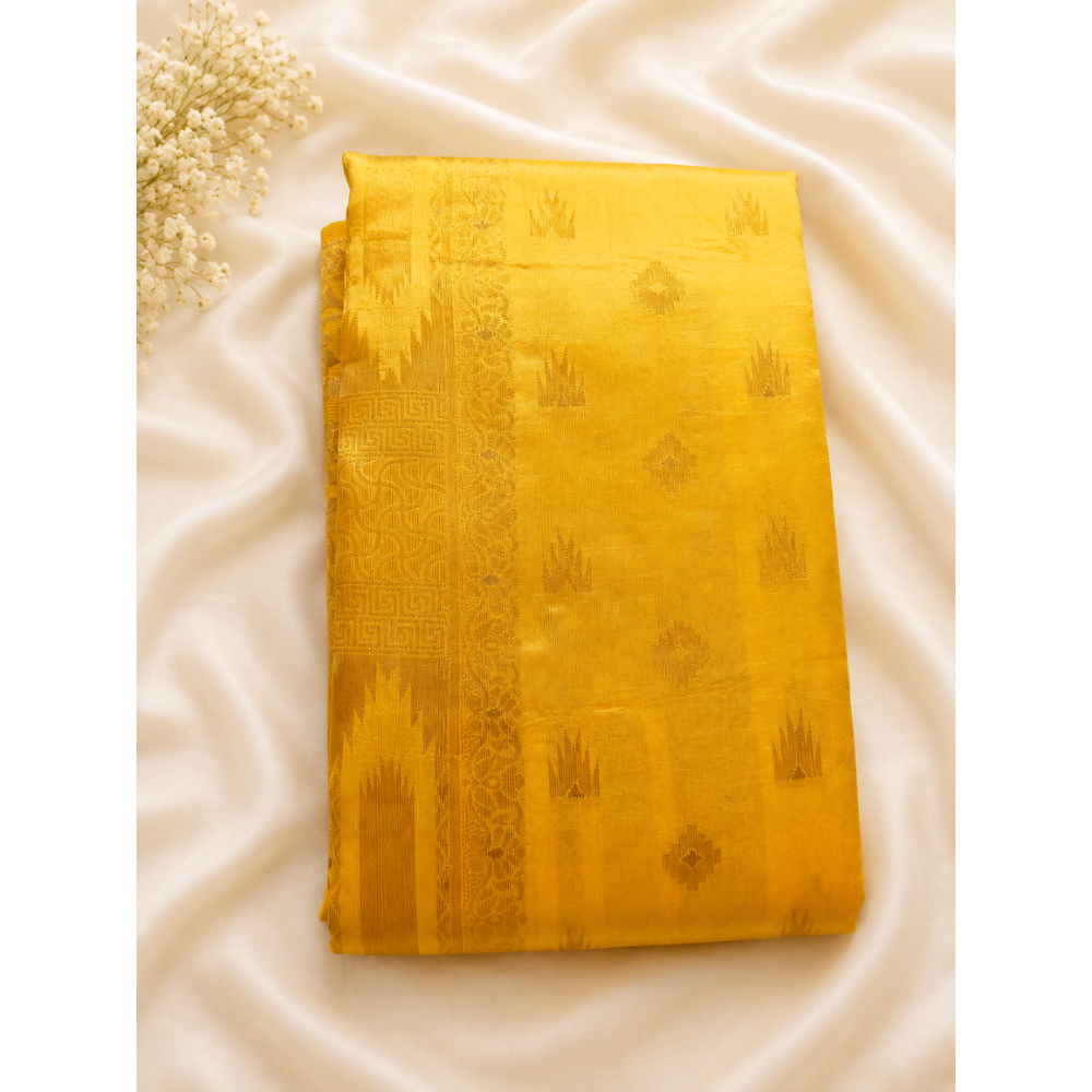 Premium Banarasi Yellow Soft Silk Saree with Rich Gold Zari Weaving & Designer Pallu