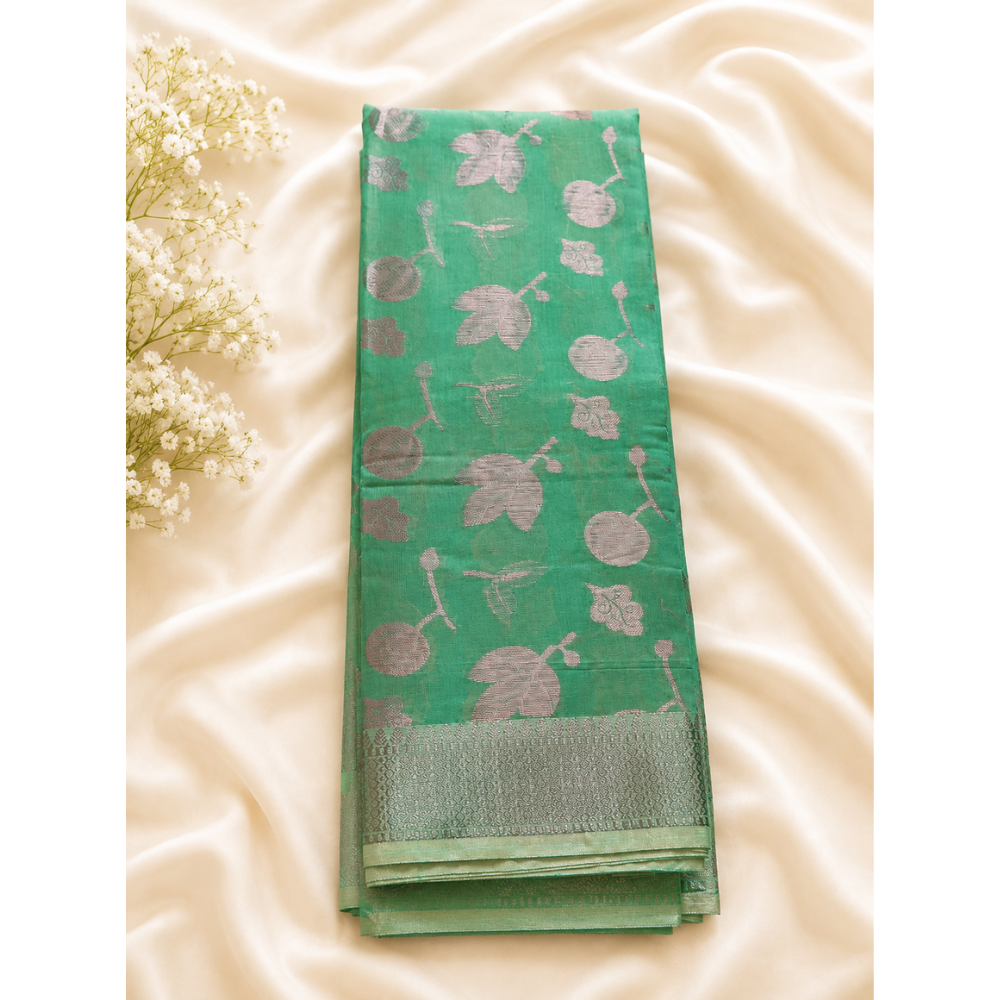 Premium Pink & Green Kanchipuram Soft Silk Saree with Silver Zari Weaving
